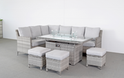 Edwina Corner Dining Set in 3-Wicker Special Grey Weave with Gas Firepit