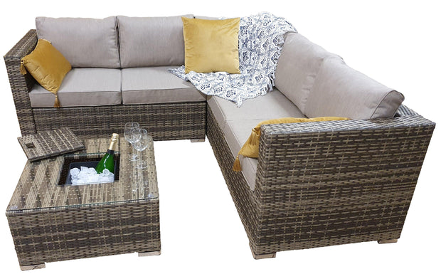 Georgia Corner Group Sofa Set With Ice Bucket In Natural - Kubek Furniture