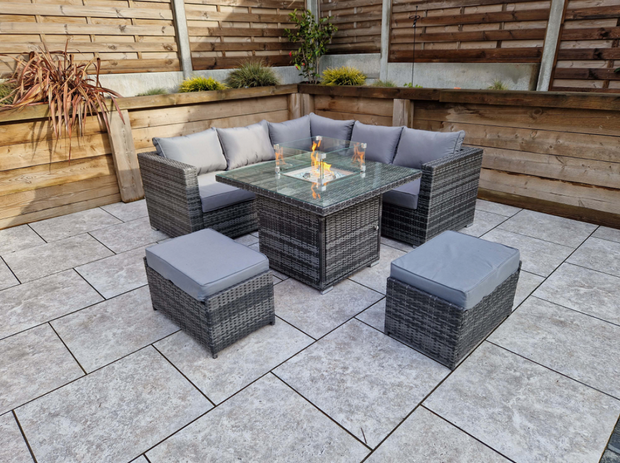 Georgia Sofa and Dining Set in Grey with Gas Firepit