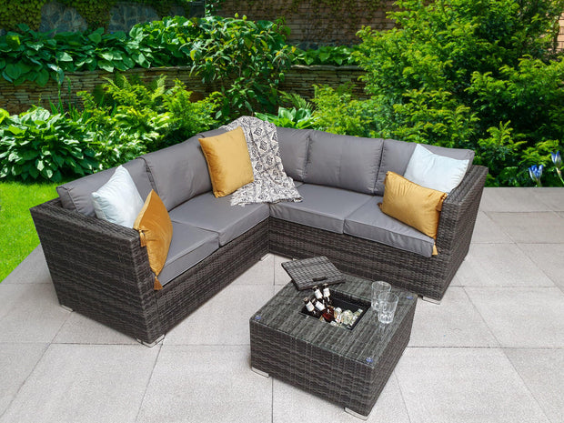 Georgia Corner Group Sofa Set With Ice Bucket In Grey - Kubek Furniture