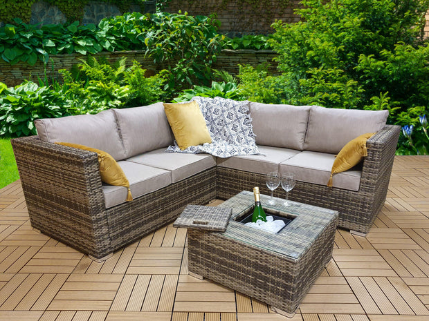 Georgia Corner Group Sofa Set With Ice Bucket In Natural - Kubek Furniture