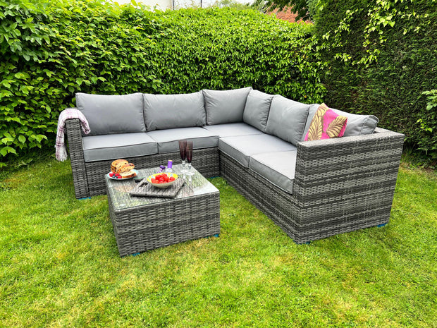 Georgia Corner Group Sofa Set With Ice Bucket In Grey - Kubek Furniture