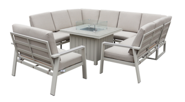 Neptune U-Shape Sofa Dining Set with Gas Firepit and Love Seat