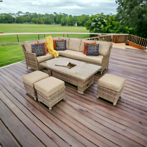 Edwina Corner Dining Set in Nature Weave - Adjustable Table and Ice Bucket