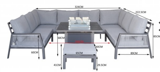 Bettina U-Shape Dining Set with Gas Fire Pit Table