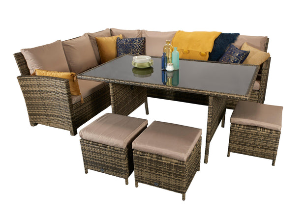 Charlotte Corner Sofa Dining Set In Natural - Kubek Furniture