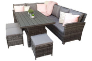 Charlotte Corner Sofa Dining Set With Adjustable Polywood Table Top In Grey - Kubek Furniture