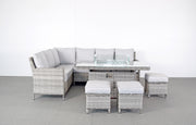 Edwina Corner Dining Set in 3-Wicker Special Grey Weave with Gas Firepit