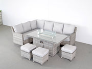 Edwina Corner Dining Set in 3-Wicker Special Grey Weave with Gas Firepit