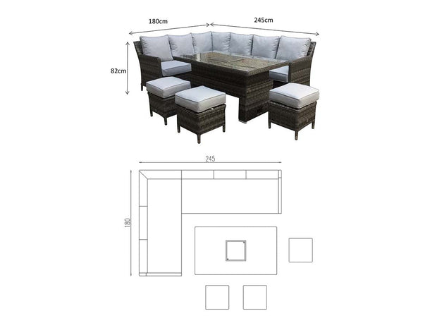 Edwina Corner Dining Set in 3 Round Half-Weave Special Grey - Adjustable Table and Ice Bucket