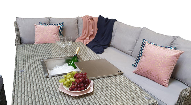 Edwina Sofa And Dining Set In 3-Wicker Special Grey - Adjustable Table And Ice Bucket - Kubek Furniture