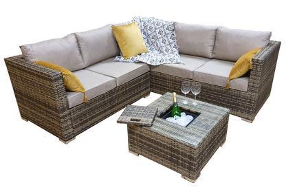 Georgia Corner Group Sofa Set With Ice Bucket In Natural - Kubek Furniture