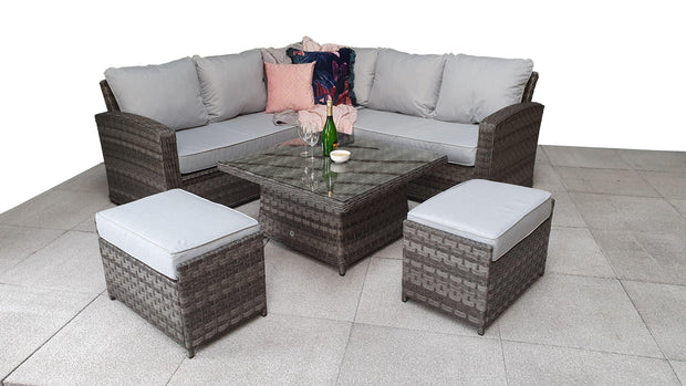 Grace Corner Sofa Set In Grey  With Adjustable Table And 2 Ottomans - Kubek Furniture