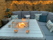 Meghan Corner Sofa Dining Set In Grey With Firepit - Now In Stock - Kubek Furniture