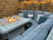 Meghan Corner Sofa Dining Set In Grey With Firepit - Now In Stock - Kubek Furniture