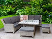 Meghan Corner Sofa Dining Set In Grey With Firepit - Now In Stock - Kubek Furniture