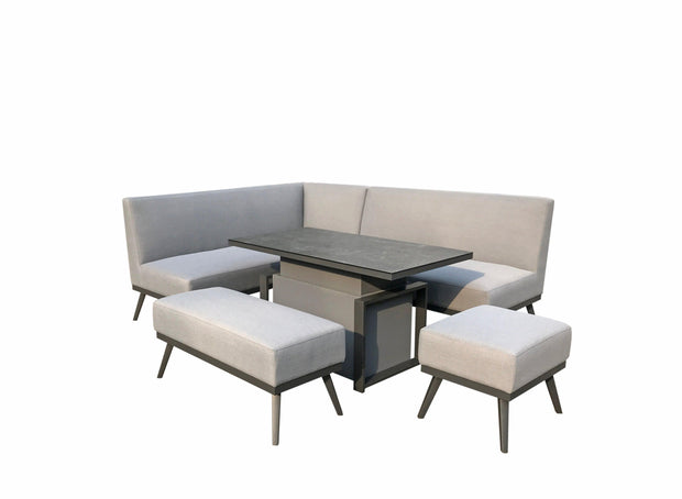 Kimmie Corner Sofa Set With Water/Stain Resistant Fixed Cushions + Gas Lift Adjustable Table - Kubek Furniture