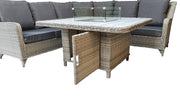 Meghan Corner Sofa Dining Set In Grey With Firepit - Now In Stock - Kubek Furniture