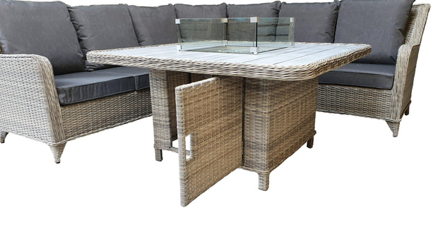 Meghan Corner Sofa Dining Set In Grey With Firepit - Now In Stock - Kubek Furniture