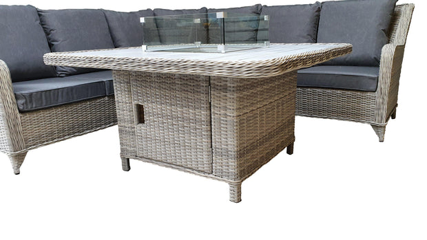 Meghan Corner Sofa Dining Set In Grey With Firepit - Now In Stock - Kubek Furniture